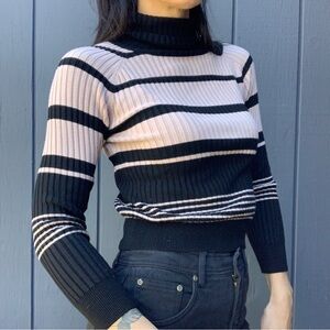 SOLD!!Vintage Brand New striped ribbed turtleneck knit top Sz L